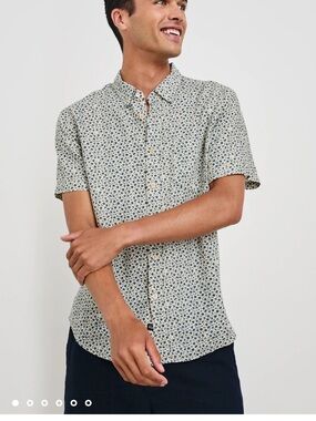 Rails Men's Short-Sleeve Button-Down in Cream with Blue Floral Print